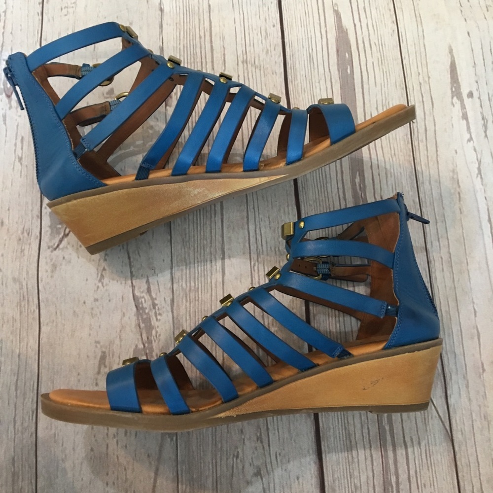 Baretraps Zazie Blue Leather Studded Wedge Strappy Comfort Sandals 6 - Picture 3 of 8